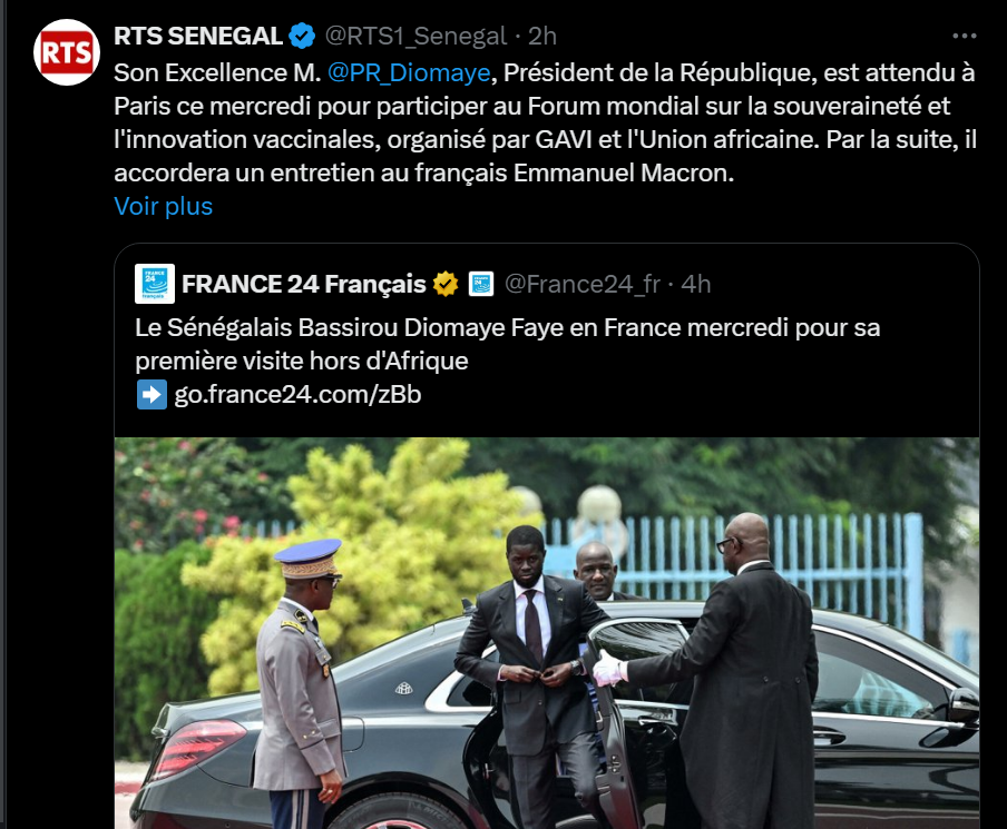 Diplomatie : RTS corrige France 24 sur l’appellation du président Diomaye Faye